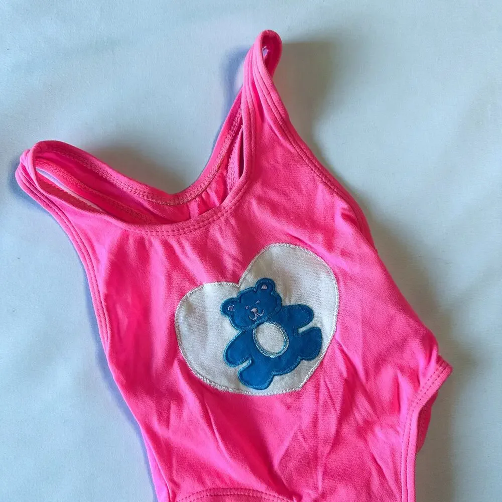 Vintage Pink Bear Heart One Piece Swimsuit Sz 18 mo